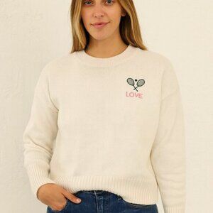 BRIT NY 100% Cotton Embroidered Tennis Sweater size M